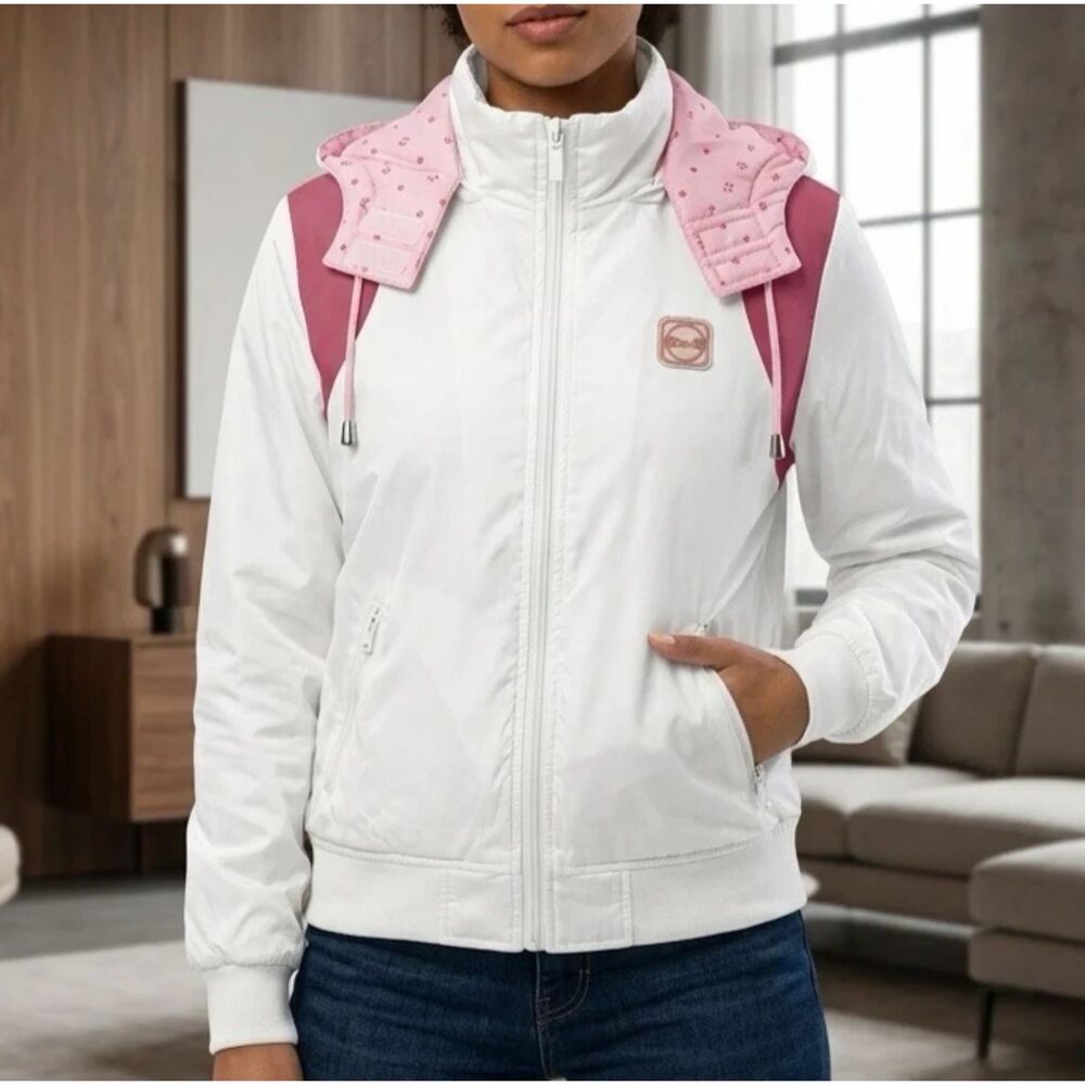 Le-Tigre Jacket Womens Large Hooded Full Zip Windbreaker Hipster Y2K Vintage